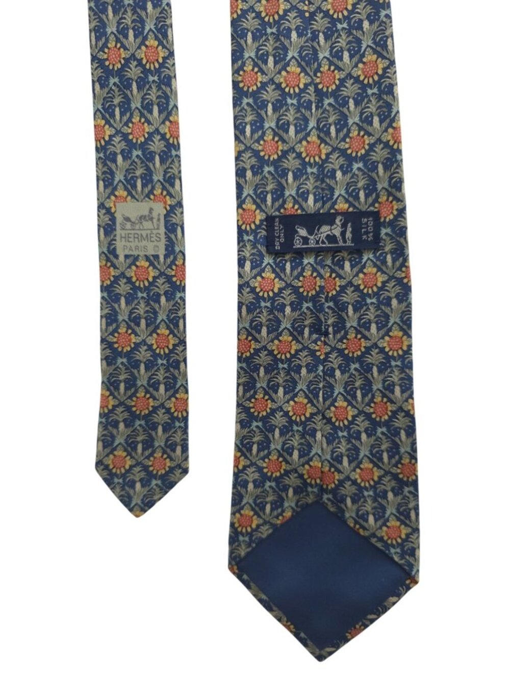 Hermès Paris PALM & SUNFLOWERS 100% Silk Geometric Tie Made In France - 7672 TA - Picture 4 of 6